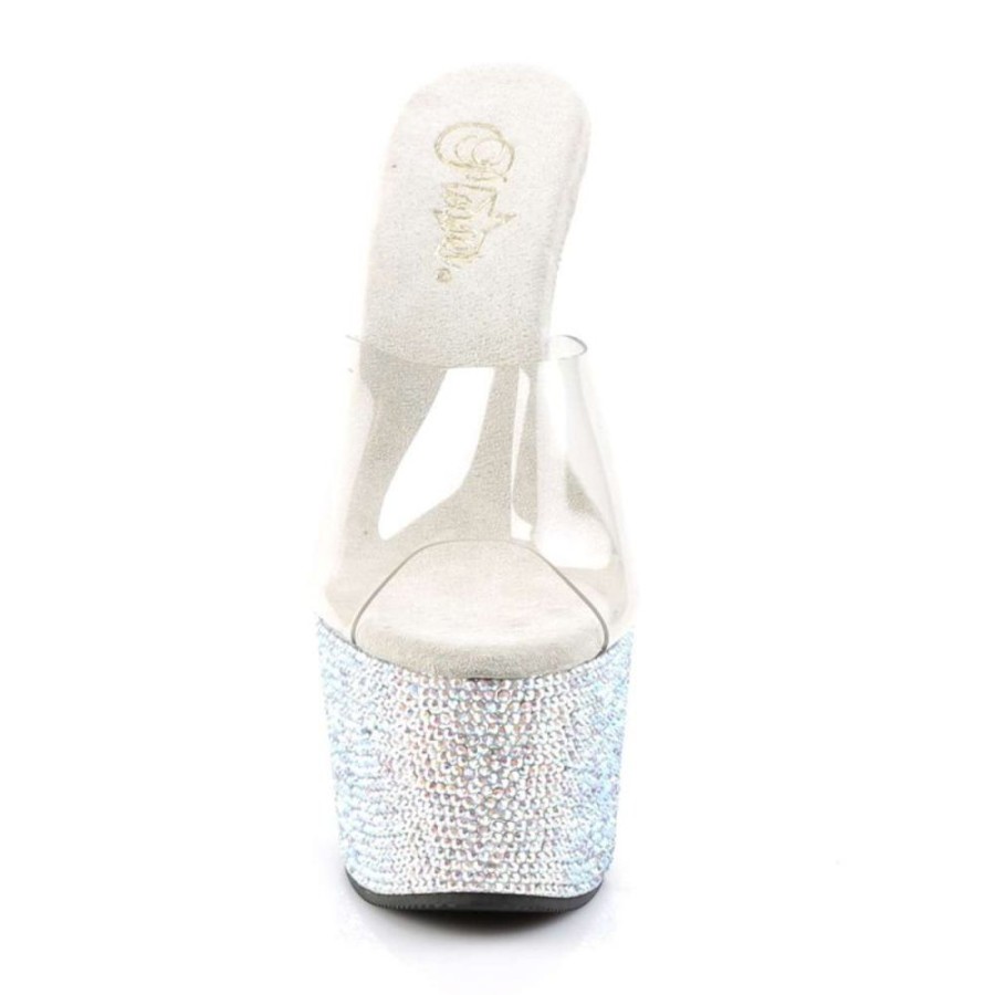 High Heels Pleaser | Pleaser Pantolette Bejeweled-701Dm Transparent Silber Strass