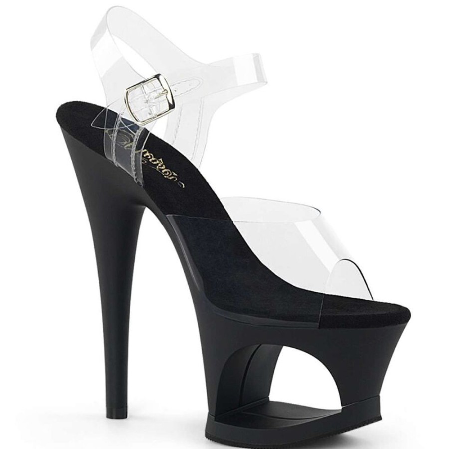 High Heels Pleaser | Pleaser Sandalette Moon-708 Transparent Schwarz Strass