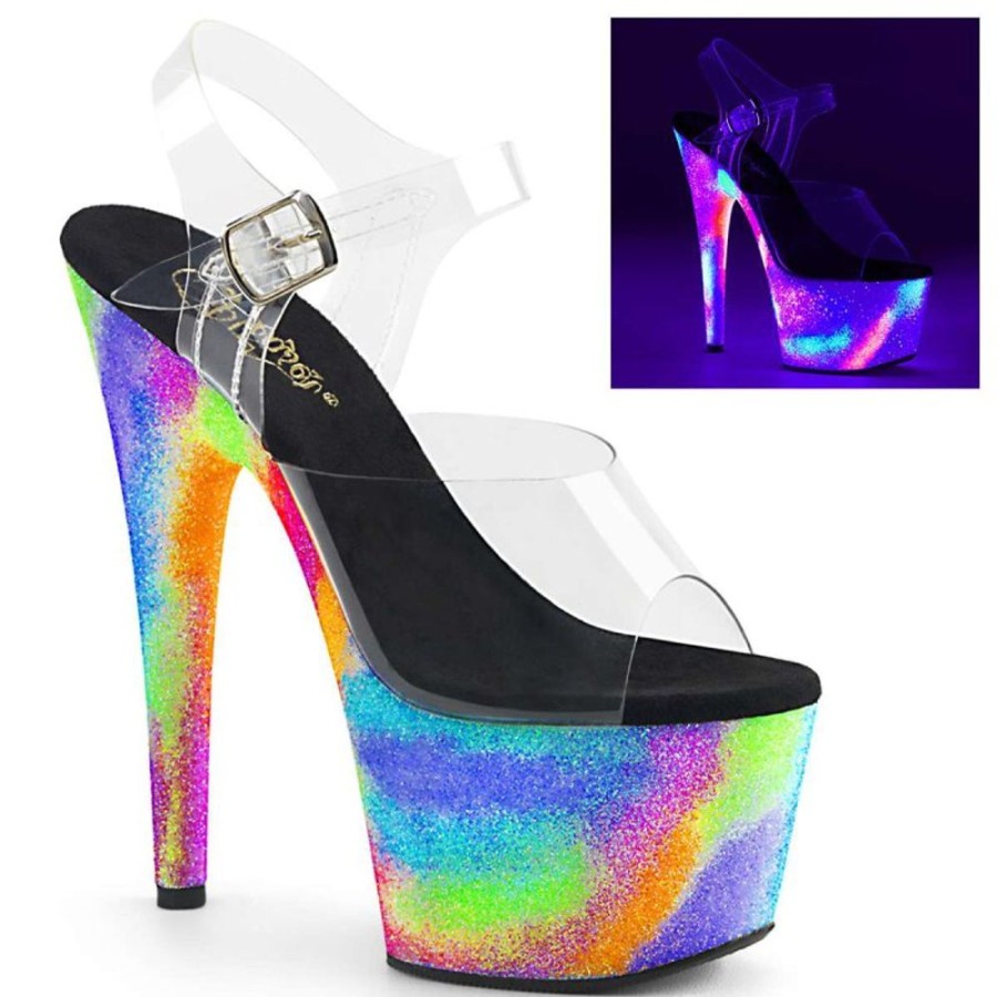 High Heels Pleaser | Pleaser Sandalette Adore-708Gxy Transparent Neon-Bunt