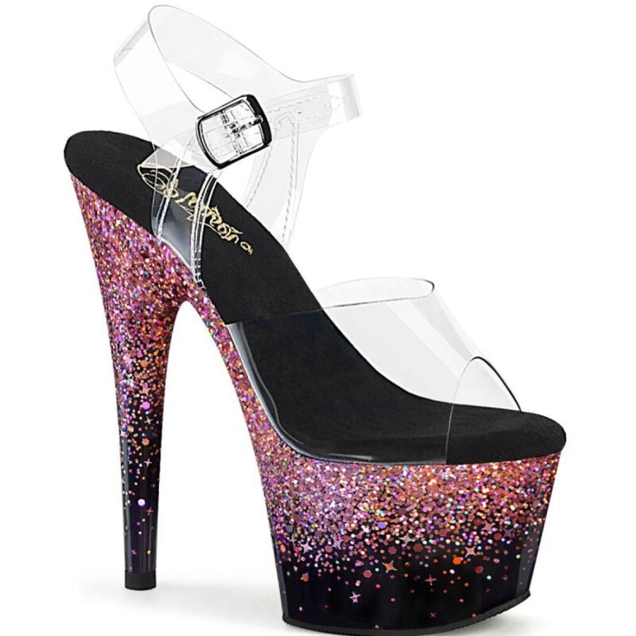 High Heels Pleaser | Pleaser Adore-708Ss Plateau Sandaletten Glitter Transparent Pink