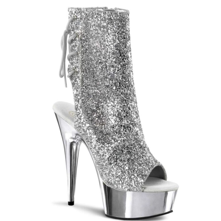 High Heels Pleaser | Pleaser Stiefelette Delight-1018G Silber Glitter Chrom