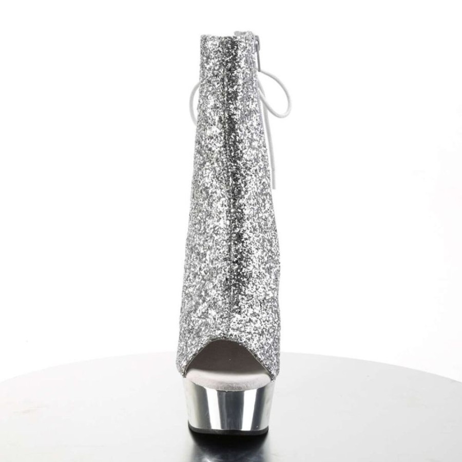 High Heels Pleaser | Pleaser Stiefelette Delight-1018G Silber Glitter Chrom