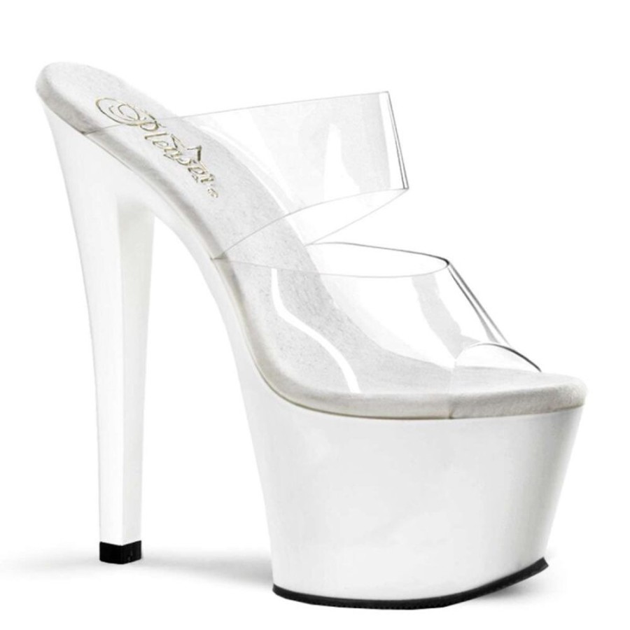 High Heels Pleaser | Pleaser Pantolette Sky-302 Transparent Weis