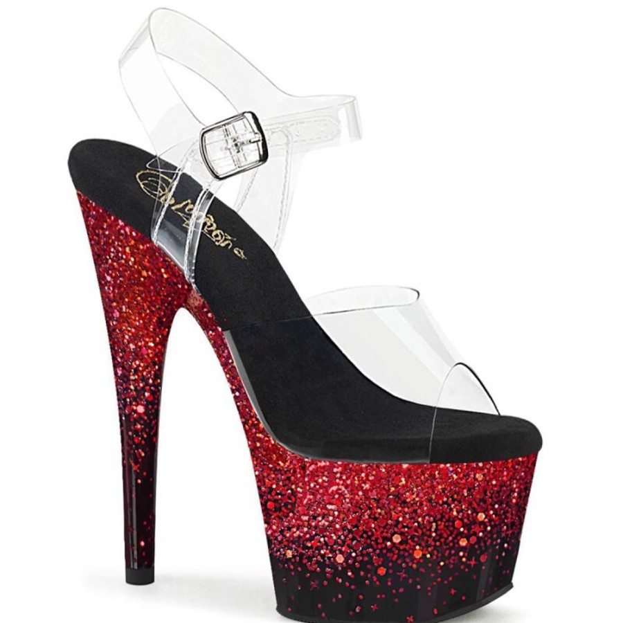 High Heels Pleaser | Pleaser Adore-708Ss Plateau Sandaletten Glitter Transparent Rot