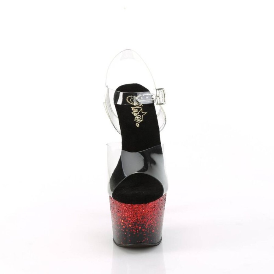 High Heels Pleaser | Pleaser Adore-708Ss Plateau Sandaletten Glitter Transparent Rot