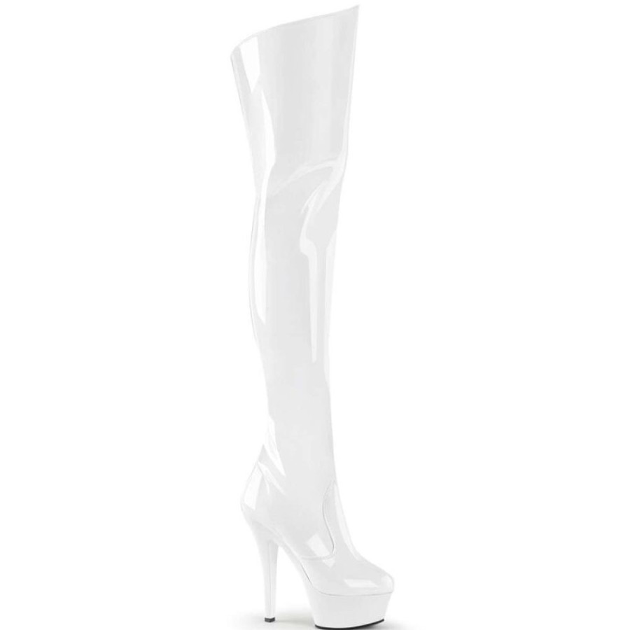 High Heels Pleaser | Pleaser Overknee Stiefel Kiss-3010 Weis