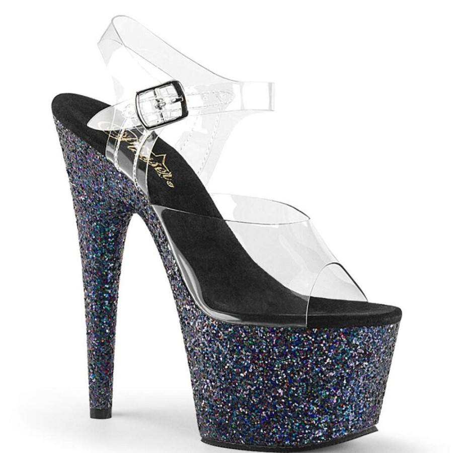 High Heels Pleaser | Pleaser Sandalette Adore-708Lg Transparent Schwarz Strass