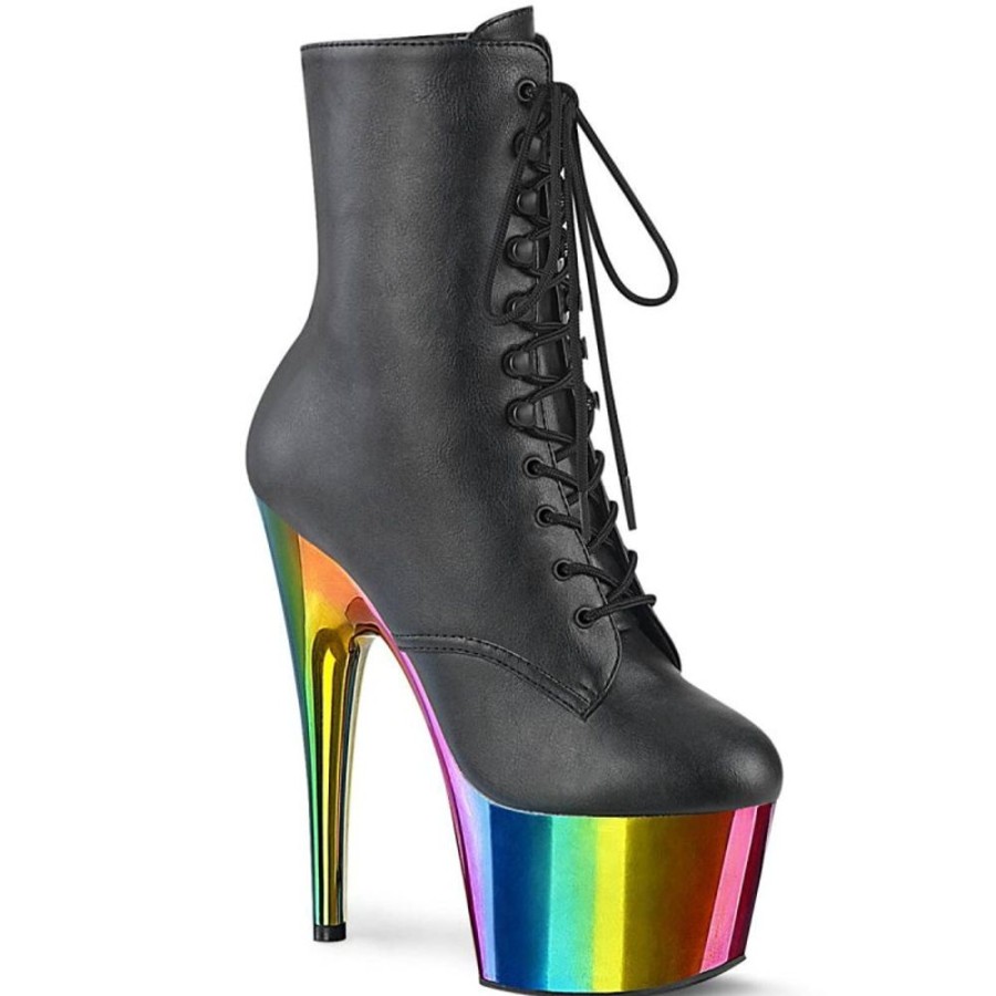 High Heels Pleaser | Pleaser Adore-1020Rc Plateau Stiefeletten Kunstleder Chrom Schwarz Bunt