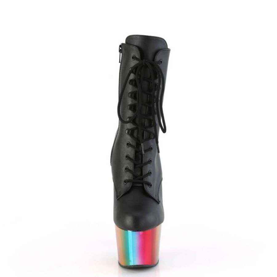 High Heels Pleaser | Pleaser Adore-1020Rc Plateau Stiefeletten Kunstleder Chrom Schwarz Bunt