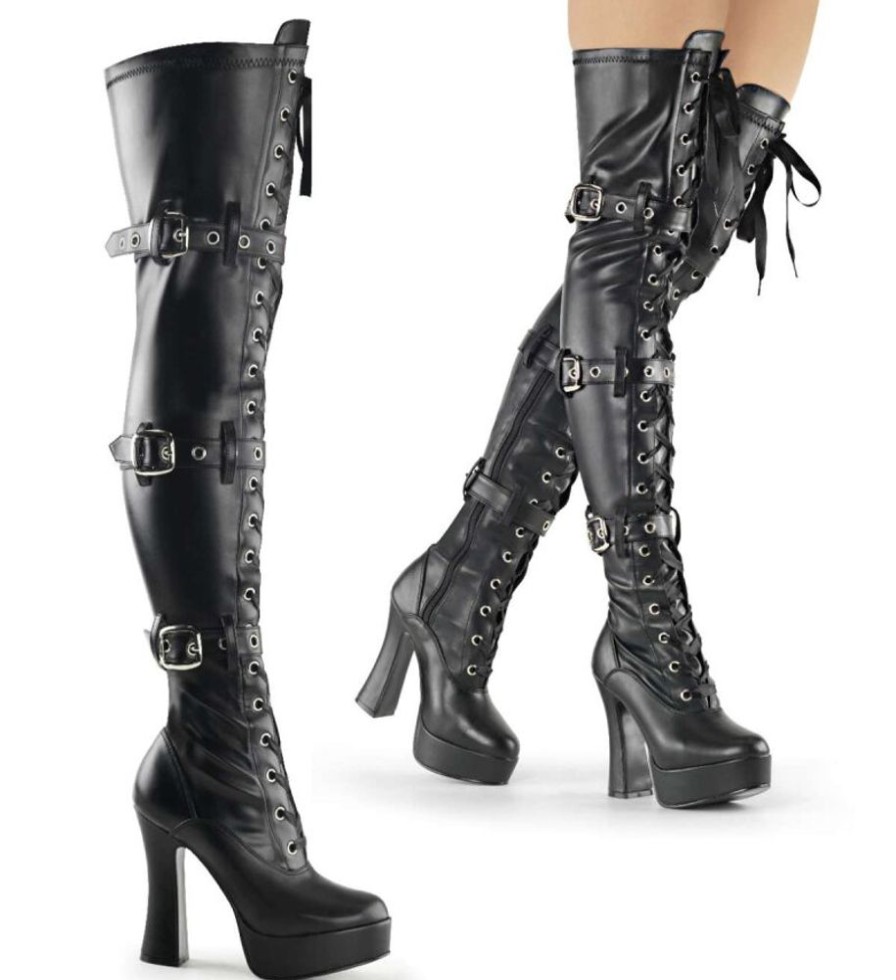 High Heels Pleaser | Pleaser Overknee Stiefel Electra-3028 Schwarz