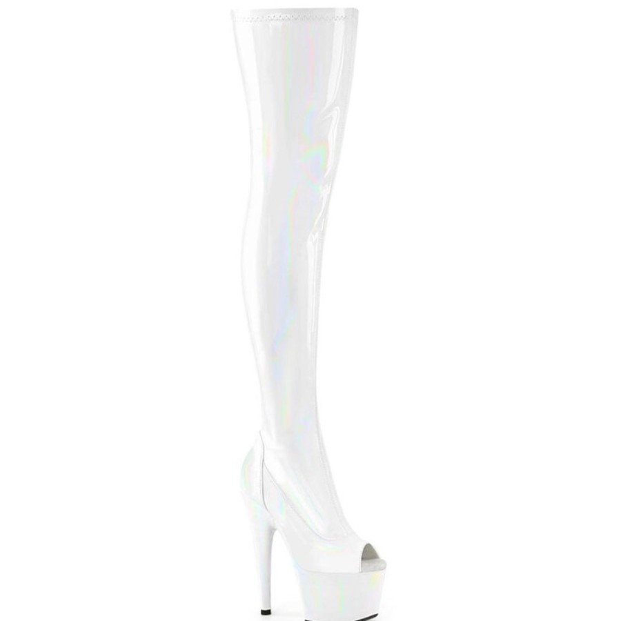 High Heels Pleaser | Pleaser Adore-3011Hwr Plateau Overknee Stiefel Holo Weis