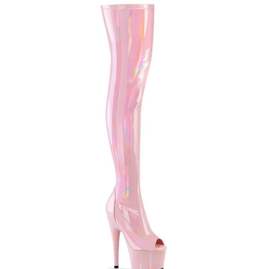 High Heels Pleaser | Pleaser Adore-3011Hwr Plateau Overknee Stiefel Holo Rosa