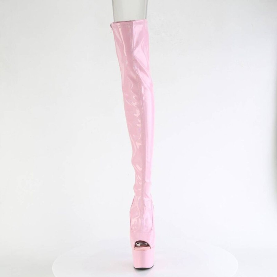 High Heels Pleaser | Pleaser Adore-3011Hwr Plateau Overknee Stiefel Holo Rosa