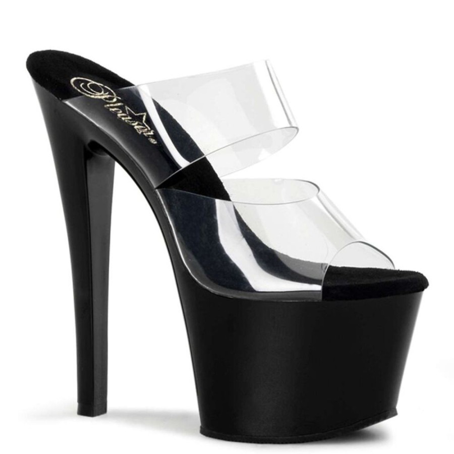 High Heels Pleaser | Pleaser Pantolette Sky-302 Transparent Schwarz