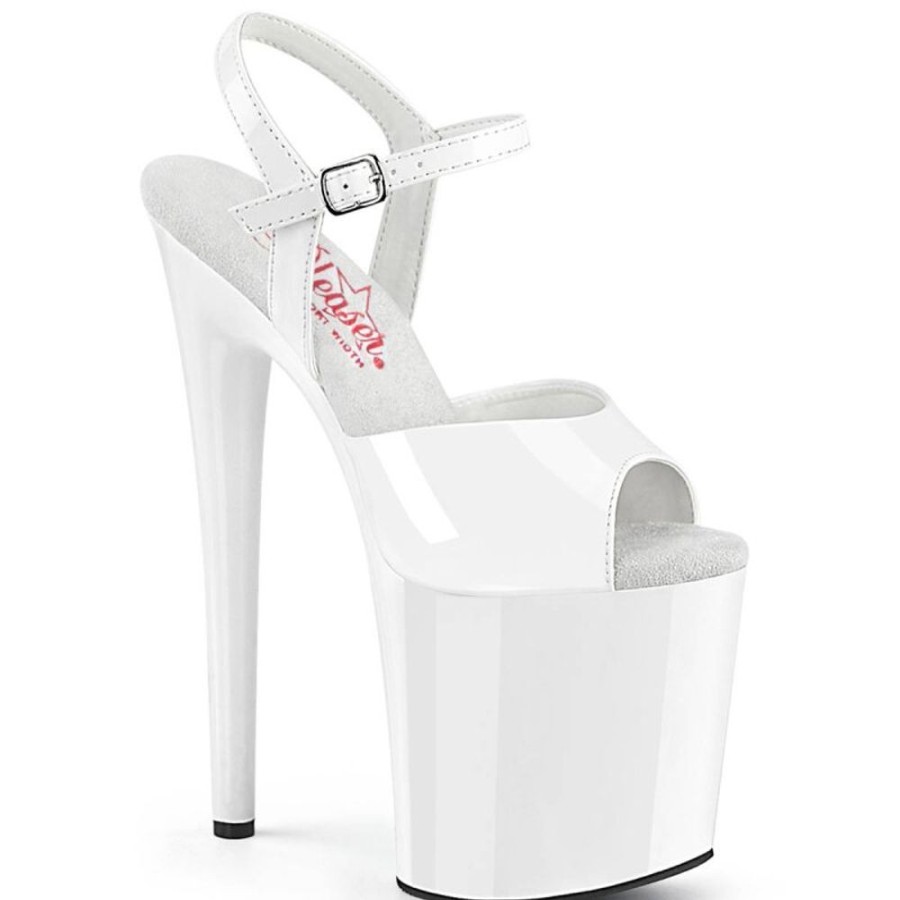 High Heels Pleaser | Pleaser Naughty-809 Plateau Sandaletten Lack Weis