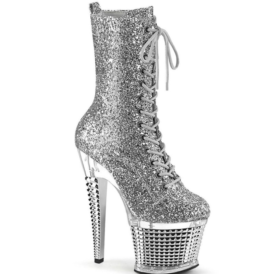 High Heels Pleaser | Pleaser Spectator-1040G Plateau Stiefeletten Glitter Silber