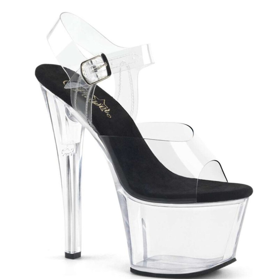 High Heels Pleaser | Pleaser Sandalette Sky-308 Transparent Schwarz