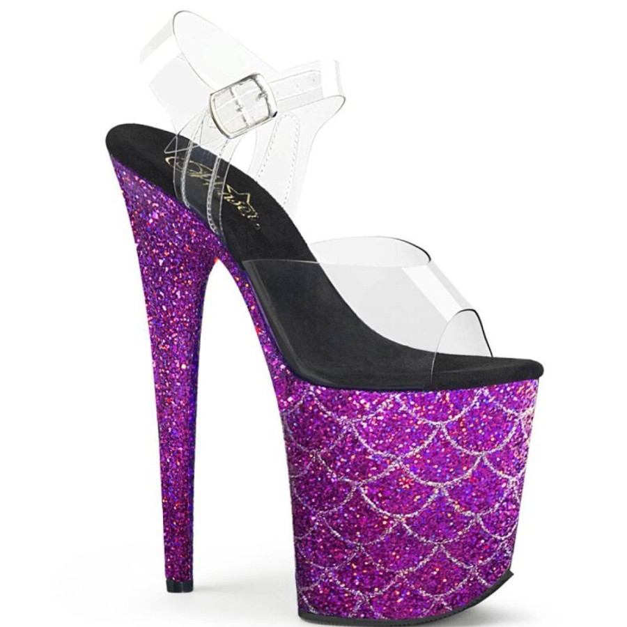 High Heels Pleaser | Pleaser Flamingo-808Mslg Plateau Sandaletten Glitter Transparent Lila