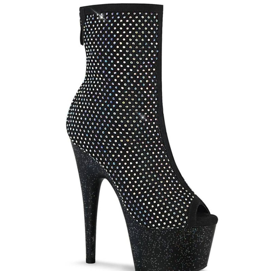 High Heels Pleaser | Pleaser Adore-1031Gm Plateau Stiefeletten Strass Mesh Schwarz