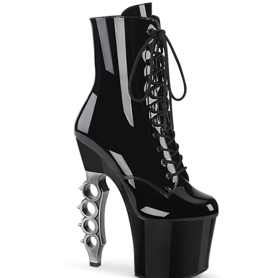 High Heels Pleaser | Pleaser Irongrip-1020 Plateau Stiefeletten Lack Schwarz