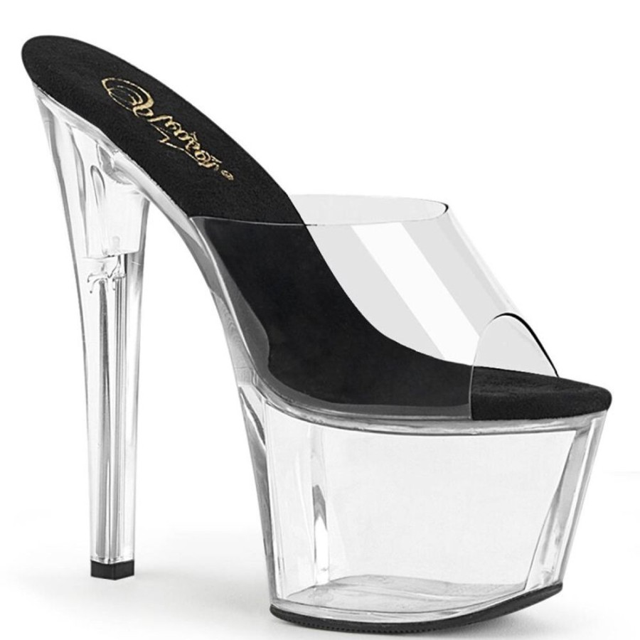 High Heels Pleaser | Pleaser Sky-301 Plateau Pantoletten Transparent