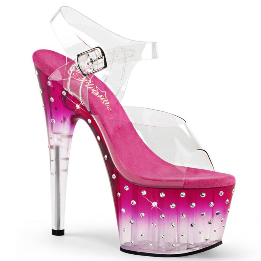 High Heels Pleaser | Pleaser Stardust-708T Plateau Sandaletten Transparent Pink