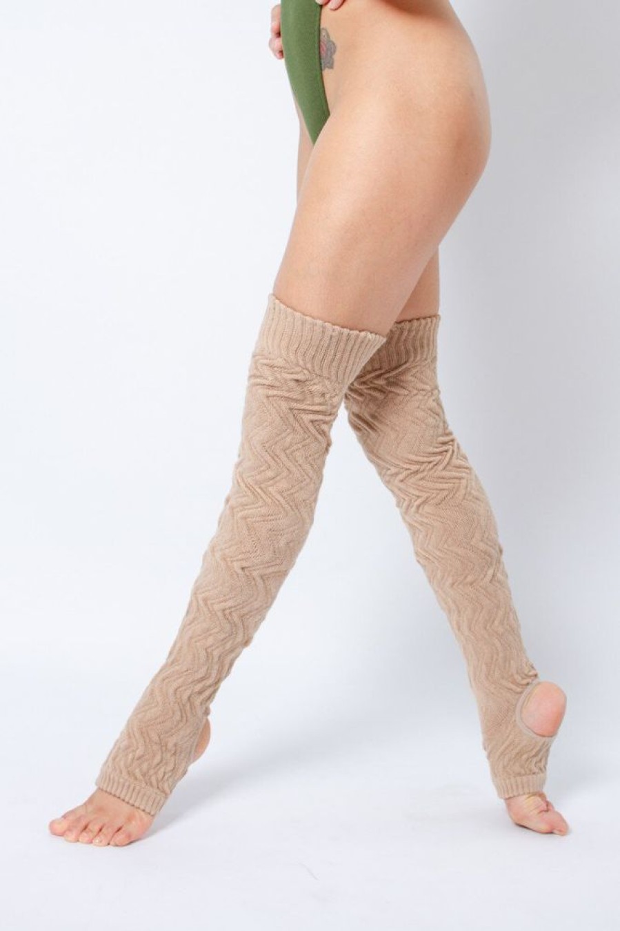 Pole Dance Kleidung Rolling | Rolling Legwarmer Khaki Zig Zag