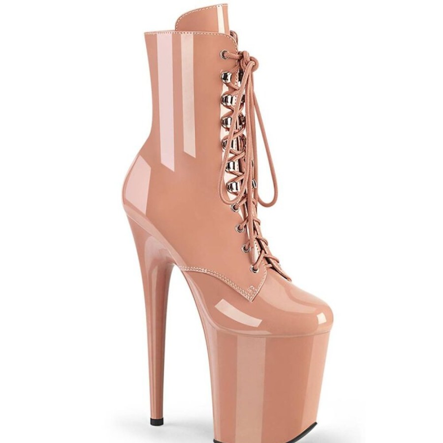 High Heels Pleaser | Pleaser Flamingo-1020 Plateau Stiefeletten Lack Blush