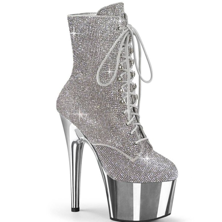 High Heels Pleaser | Pleaser Adore-1020Chrs Plateau Stiefeletten Strass Chrom Silber