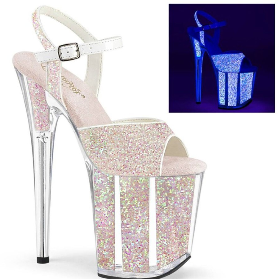 High Heels Pleaser | Pleaser Flamingo-810Uvg Plateau Sandaletten Glitter Neon Rosa