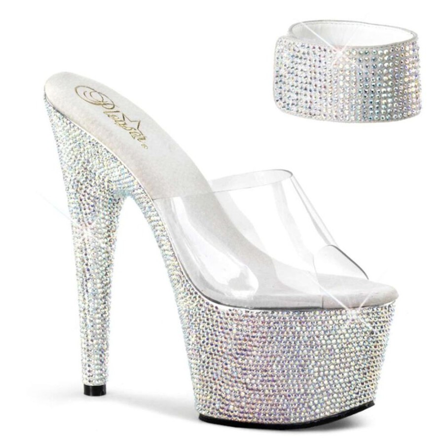 High Heels Pleaser | Pleaser Pantolette Bejeweled-712Rs Transparent Silber Strass