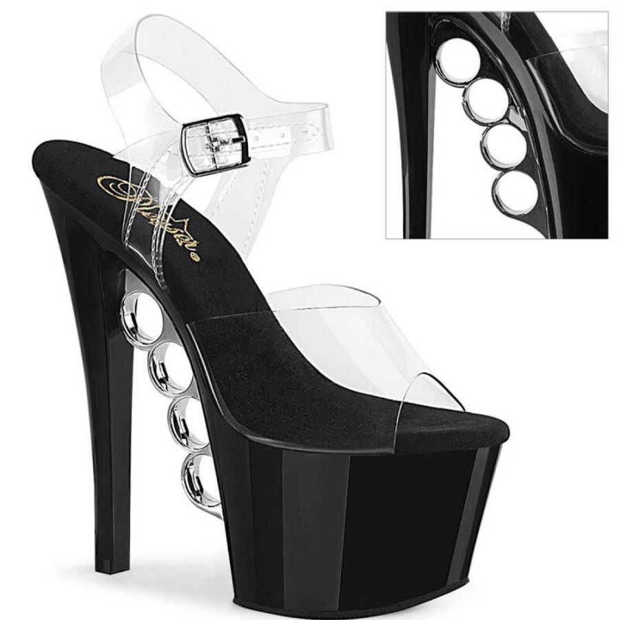 High Heels Pleaser | Pleaser Sandalette Knucks-708 Transparent Schwarz