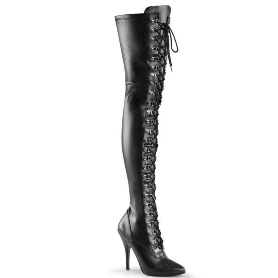 High Heels Pleaser | Pleaser Seduce-3024 Overknee Stiefel Kunstleder Schwarz