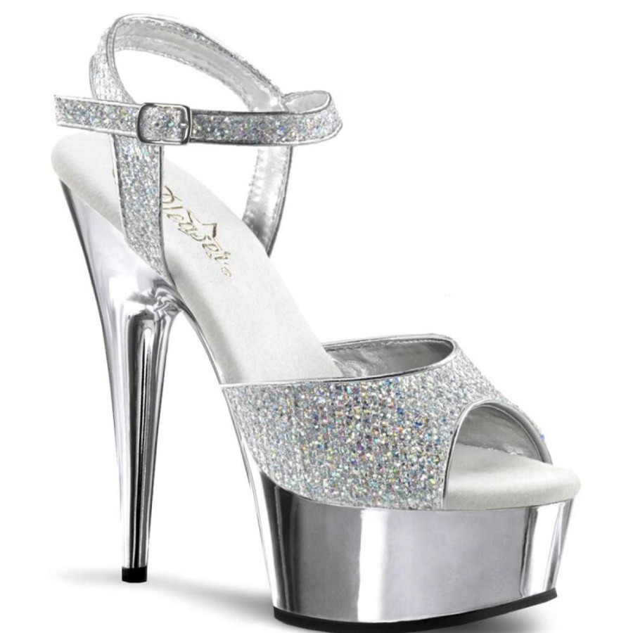 High Heels Pleaser | Pleaser Sandalette Delight-609G Silber Multi Glitter Chrom