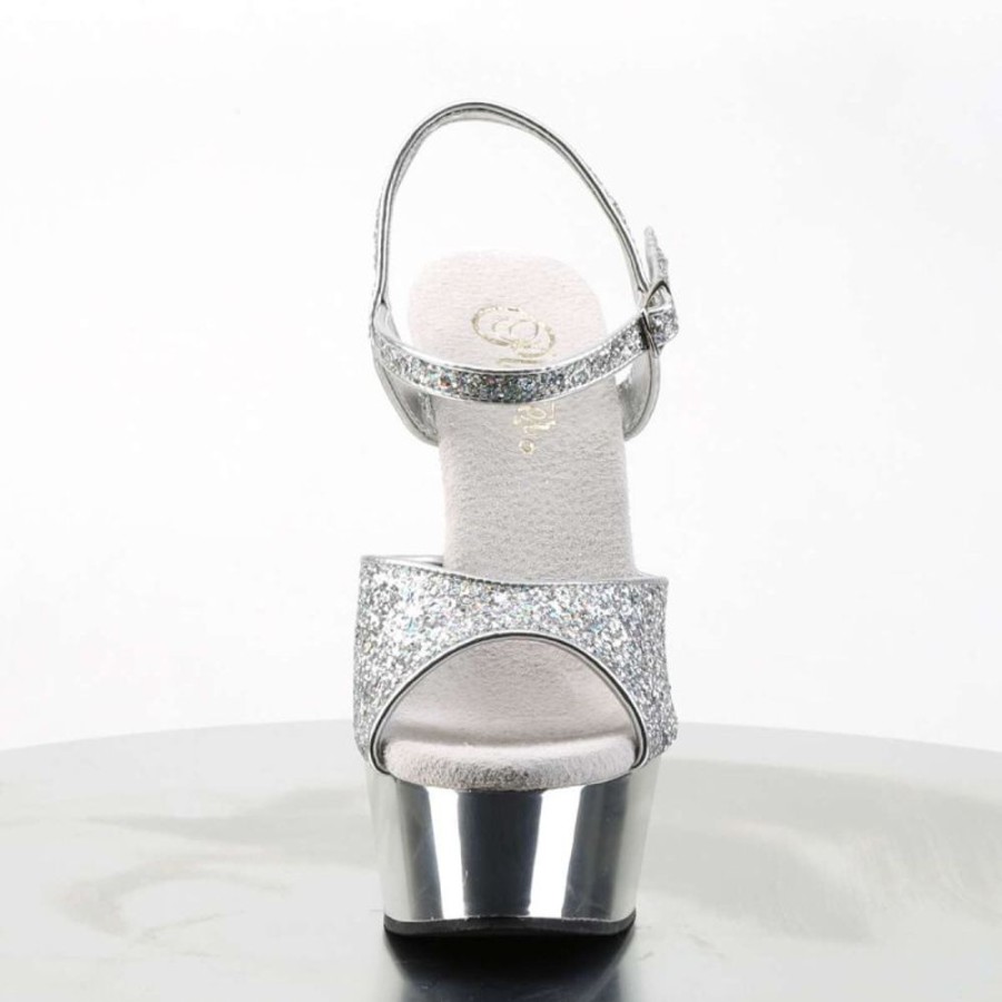 High Heels Pleaser | Pleaser Sandalette Delight-609G Silber Multi Glitter Chrom