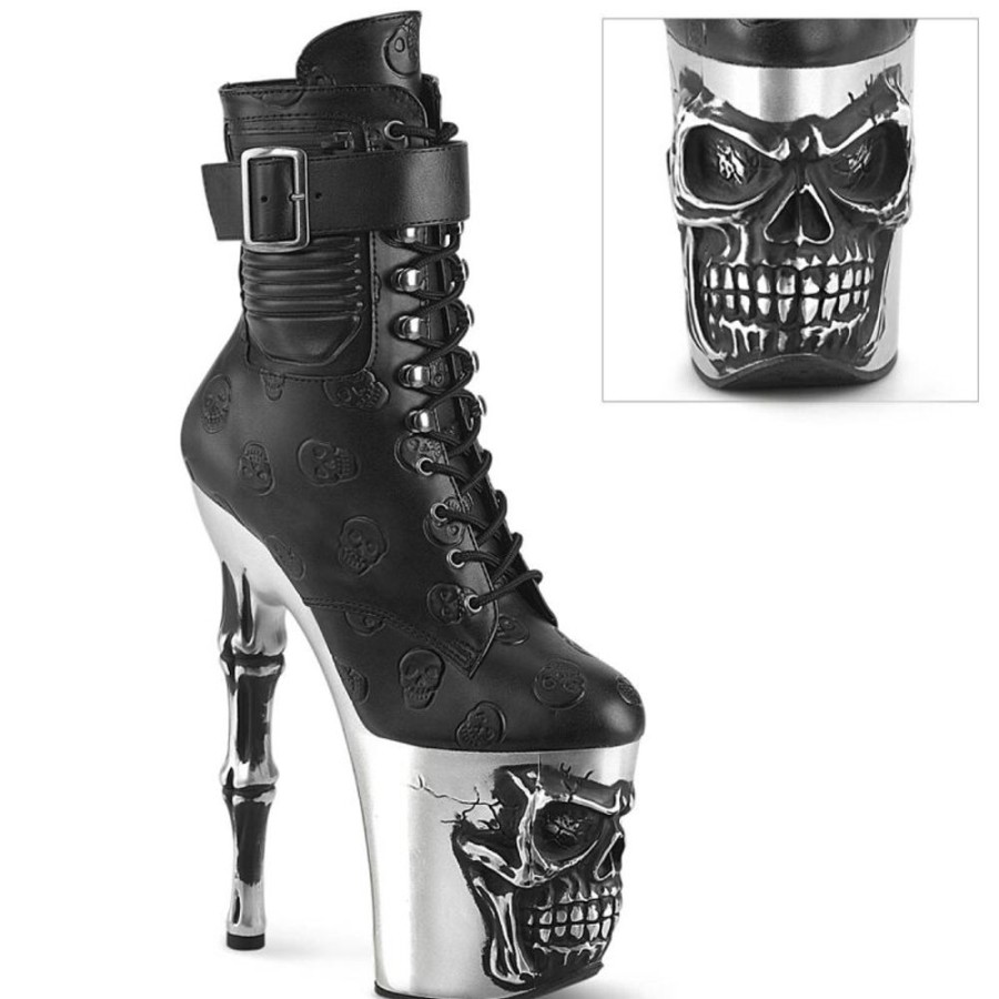 High Heels Pleaser | Pleaser Rapture-1020Str-02 Plateau Stiefeletten Kunstleder Schwarz