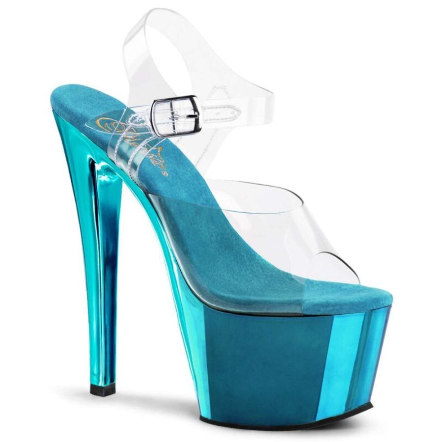 High Heels Pleaser | Pleaser Sandalette Sky-308 Transparent Turkis Chrom