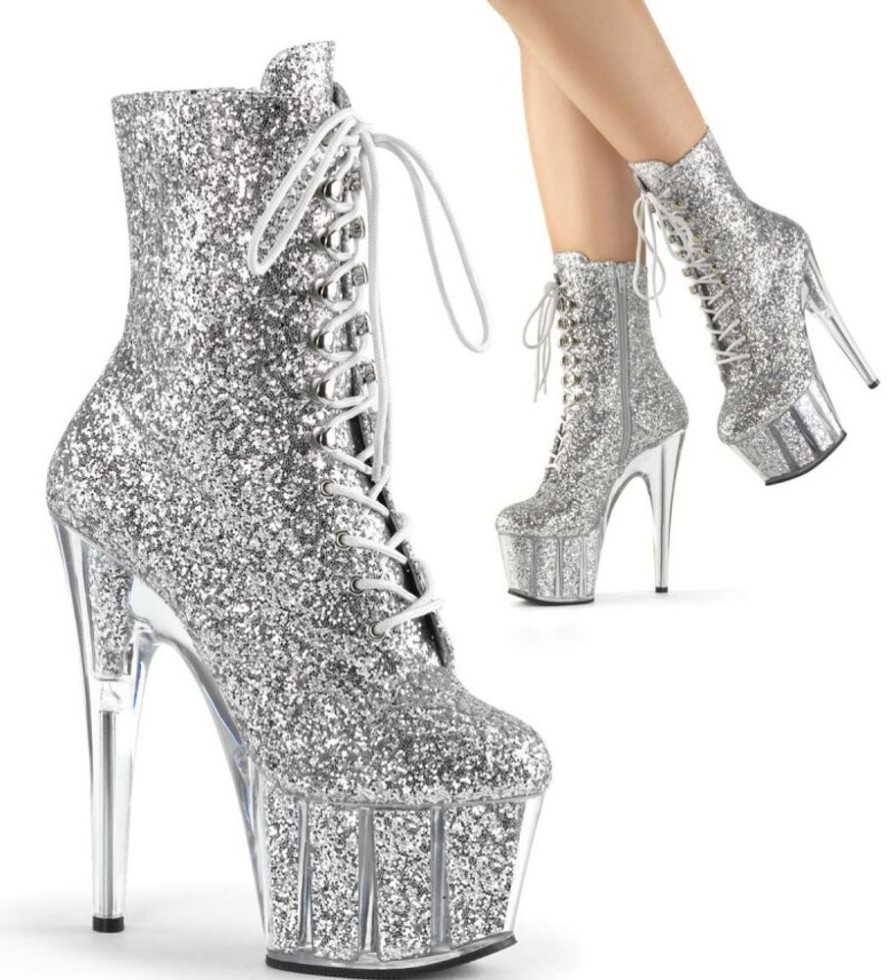 High Heels Pleaser | Pleaser Stiefelette Adore-1020G Silber Glitter