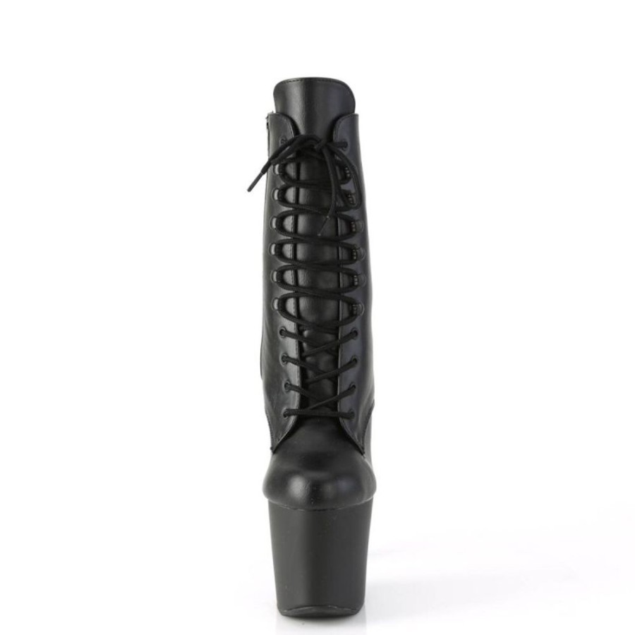 High Heels Pleaser | Pleaser Irongrip-1020 Plateau Stiefeletten Kunstleder Schwarz