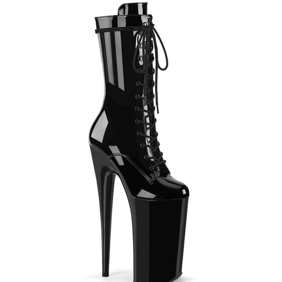 High Heels Pleaser | Pleaser Beyond-1050 Plateau Stiefeletten Lack Schwarz