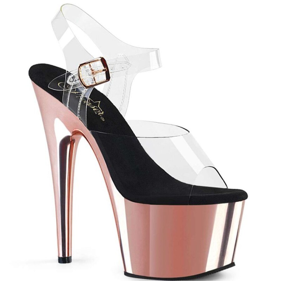 High Heels Pleaser | Pleaser Sandalette Adore-708 Transparent Rose-Gold Chrom