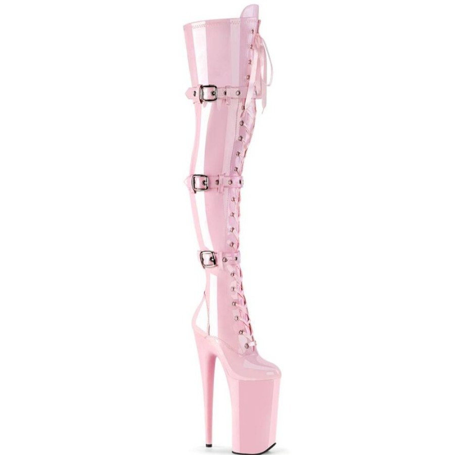 High Heels Pleaser | Pleaser Beyond-3028 Plateau Overknee Stiefel Lack Rosa