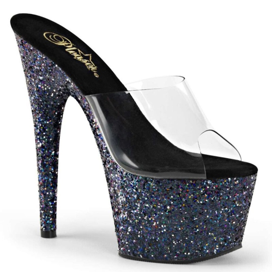 High Heels Pleaser | Pleaser Pantolette Adore-701Lg Transparent Schwarz Hologram