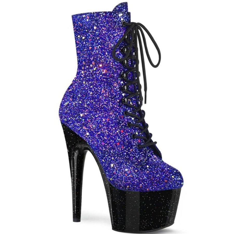 High Heels Pleaser | Pleaser Adore-1020Mg Plateau Stiefeletten Glitter Bunt Blau