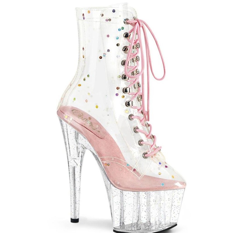 High Heels Pleaser | Pleaser Adore-1020C-2 Plateau Stiefeletten Transparent Rosa