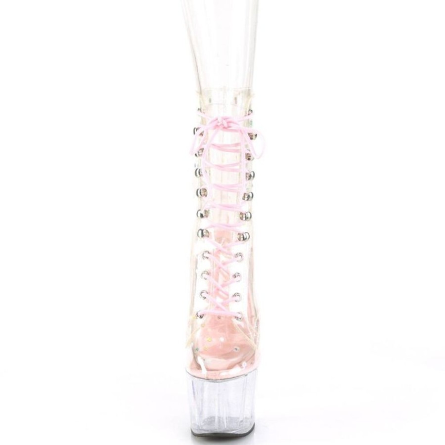 High Heels Pleaser | Pleaser Adore-1020C-2 Plateau Stiefeletten Transparent Rosa