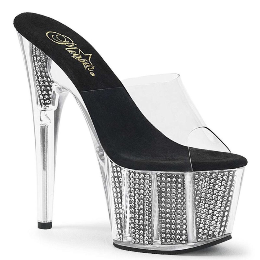 High Heels Pleaser | Pleaser Pantolette Adore-701Srs Transparent Silber