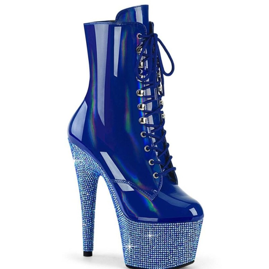 High Heels Pleaser | Pleaser Bejeweled-1020-7 Plateau Stiefeletten Holo Strass Blau