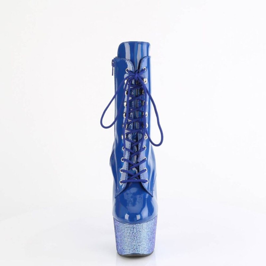 High Heels Pleaser | Pleaser Bejeweled-1020-7 Plateau Stiefeletten Holo Strass Blau