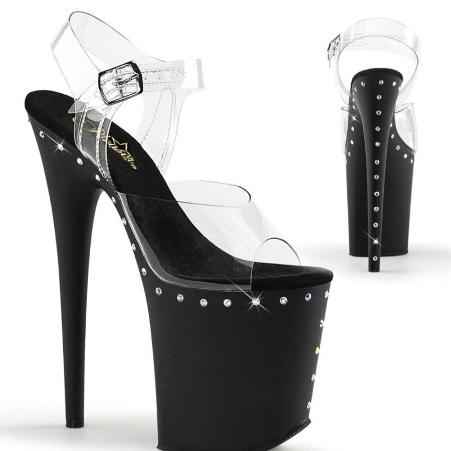 High Heels Pleaser | Pleaser Sandalette Flamingo-808Abls Transparent Schwarz Strass